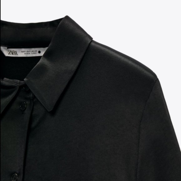 ZARA BLACK SHOULDER PAD SATIN EFFECT BUTTON DOWN SHIRT - Picture 6 of 14